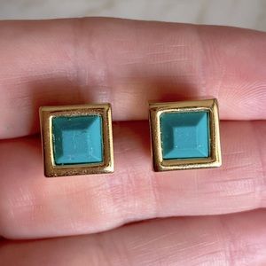 Turquoise and gold square stud earrings